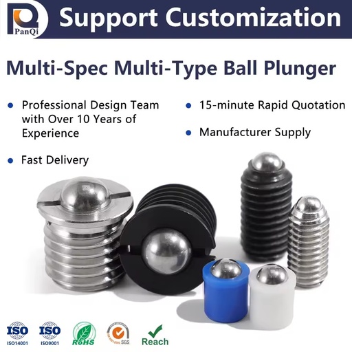 M3-M12 Ball Nose Spring Pliers Press Fit Ball Plungers with Plastic/POM/Steel/Stainless Steel Balls Carton Packing
