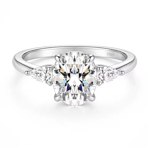 Luxury 925 Sterling Silver Ring 3CT Zircon 3-Stone Oval Cut Wedding Rings Promise Engagement Band for Women Size 3-12