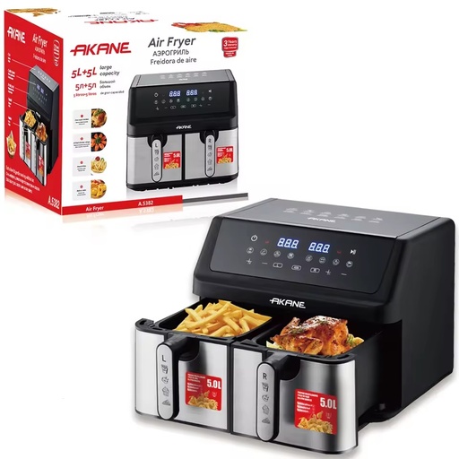 AKANE A.5382 2000W 10L Dual Basket Air Fryer Freidora De Aire Digital Touch Screen 360° Air Circulation Design