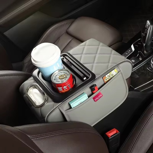 Leather Car Front Armrest Storage Box Multifunctional Heightening Pad with Tissue Cup Holder Drink Central Storage Compartment