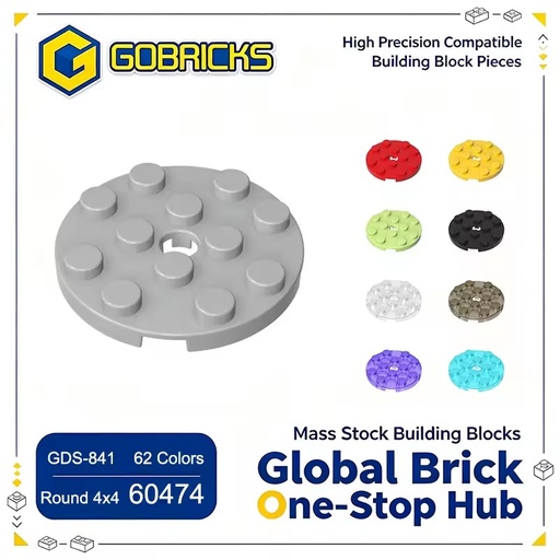 Gobricks Building Blocks Factory GDS-841 Wholesale Building Block LDD 60474 Plate Round 4x4 with Pin Hole Building Block