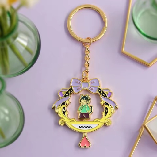 Cute Anime Cartoon Character Maomao Bow Rotating Alloy Embossed Hollow Heart Light Weight Irregular Shape Keychain