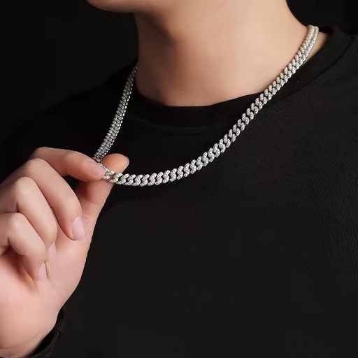 VVS Moissanite Diamond Sterling Fine Jewelry Pass Diamond Tester Miossanite Hip Hop Iced Out Necklace 8mm Miami Cuban Link Chain