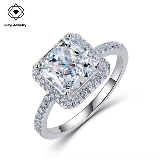 S925 Sterling Silver Ring with Crushed Ice Zircon Center Stone Halo Setting Pavé Band for Dazzling Timeless Elegance