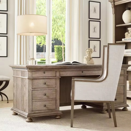 Sophisticated Retro American Oak Executive Desk, Bespoke Size Dentil Molding Office Table, Luxury Hardwood Professional Studio