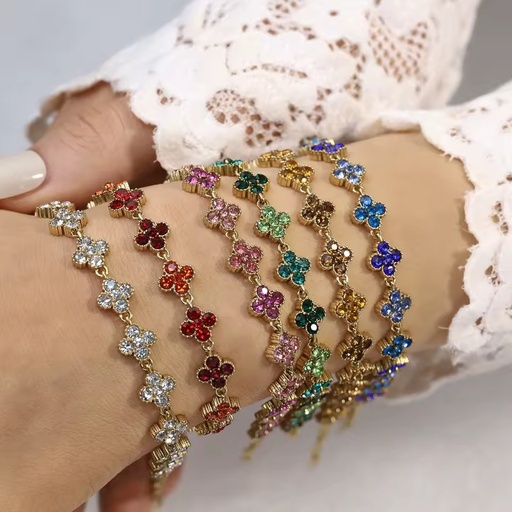 Fanhua Jewelry 18K Gold Plated Tarnish Free Stainless Steel Lucky Four Leaf Clover Bracelet