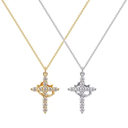 18K Gold Plated Zircon Cross Pendant Necklace with Link Chain Trendy Stainless Steel for Unisex