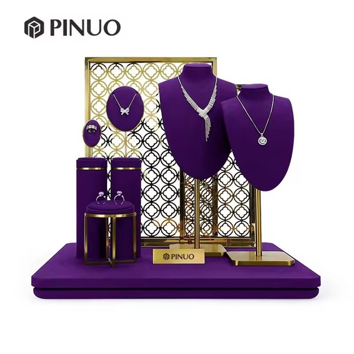 Purple Premium Microfiber Jewelry Display Stand Necklace Earring Ring Bracelet Organizer for Retail Boutique