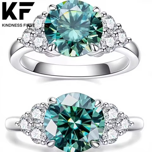 925 Silver Blue Green Moissanite Engagement Ring Women VVS D-color Certified Anniversary Wedding Cluster