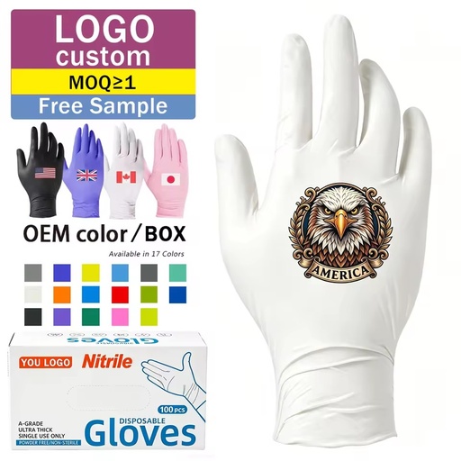 AQL1.5 Exclusive Logo Printed White Nitrile Gloves MedSpa Aesthetics Esthetician Guantes De Nitrilo Pure Nitrile Powder Free