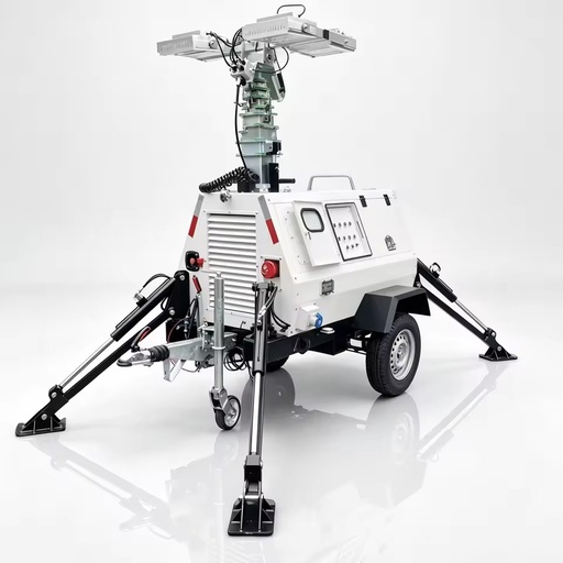 Hydraulic fully-automated lifting mast trailer-mounted diesel generator-powered lighting light tower