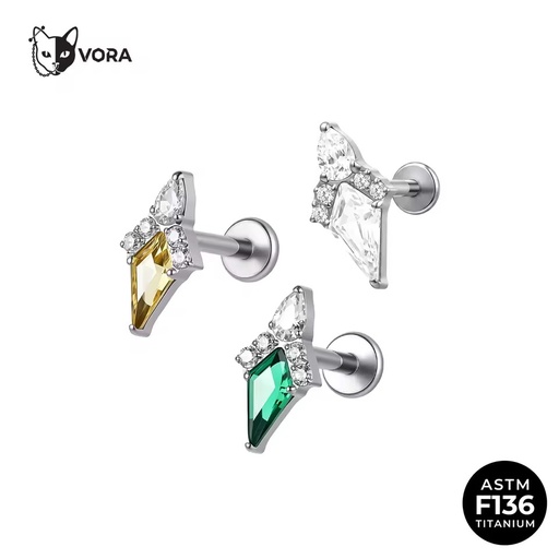 ASTM F136 Titanium Kite Shape Cluster Labret Stud CZ Internally Threaded Ear Cartilage Helix Tragus Conch Piercing Jewelry