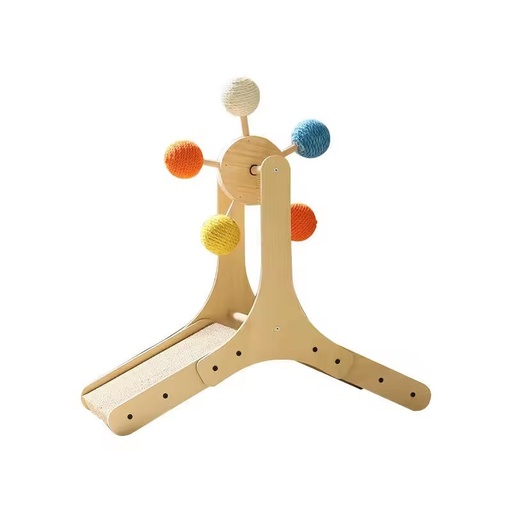 Interactive Cat Toy Ferris Wheel Activity Center Wooden Interactive Cat Turntable with Multi-Color Sisal Scratching Balls