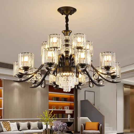 Luxury Postmodern Crystal Chandelier with LED Light Source AC Powered Iron Base for Living Room Ceiling Whole House Lighting