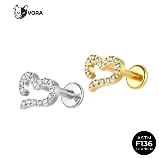 ASTM F136 Titanium Heart Labret Stud Internally Threaded Paved CZ Hollow Heart Ear Cartilage Helix Tragus Fine Piercing Jewelry