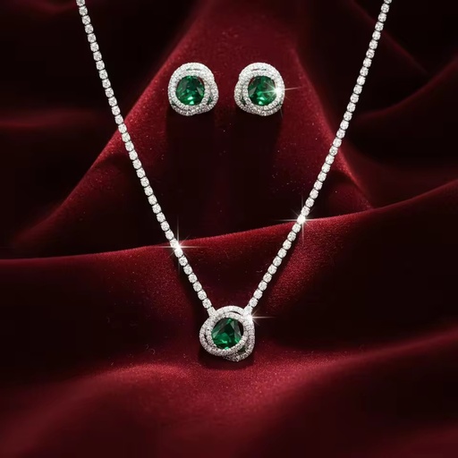 Twisted Loop Oval CZ Jewelry Set Pendant Necklace & Stud Earrings Gold Plated Brass for Women Party Wear Romantic Jewelry Gift
