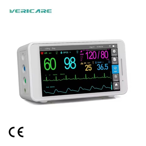 Vericare Compact Veterinary Vital Sign Monitor 5.5 Inch Touchscreen TEMP SPO2 NIBP ECG PR for Animal Clinic Surgery ICU