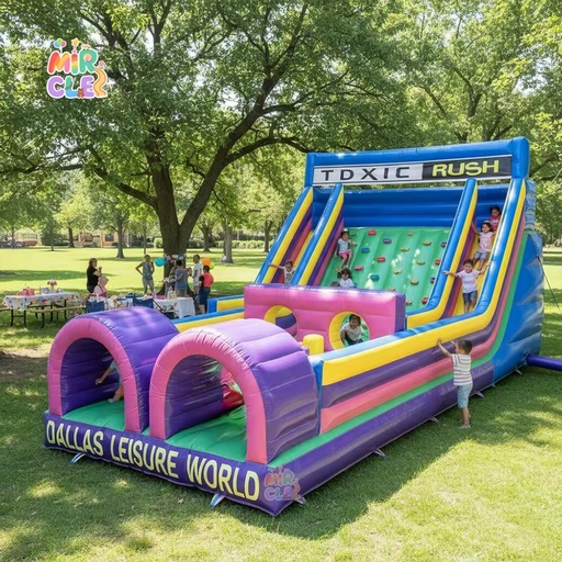 Kids Climbing and Sliding Obstacle Course with Purple Pink Design Commercial Inflatable Castle for Birthday Parties