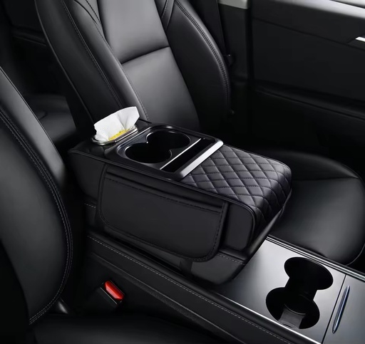 All-In-One Luxury Multifunctional Leather Front Armrest Storage Box Tissue Water Cup Holder Heightened Central Armrest Pad