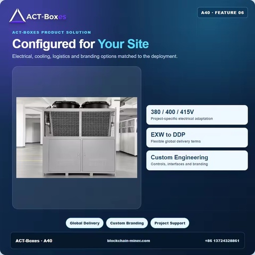 40 Slot Antminer Liquid Cooling Rack 230kW for Industrial Crypto Mining with Top Mounted Dry Cooler and Central HMI Solution