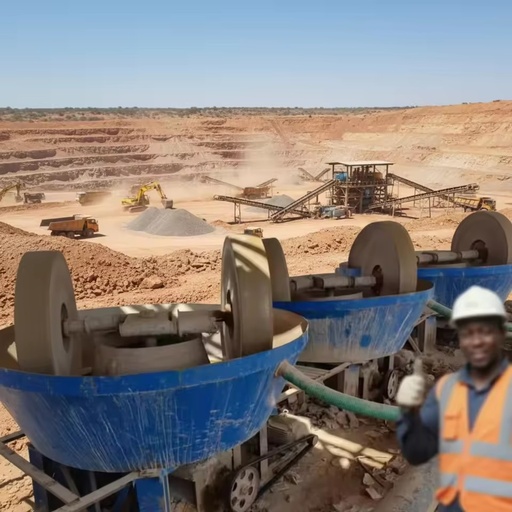 Mineral Processing Three Rollers Gold Ore Grinding Mill Two Disc Wet Pan Mill with AC Motor for Gold Rock Mining