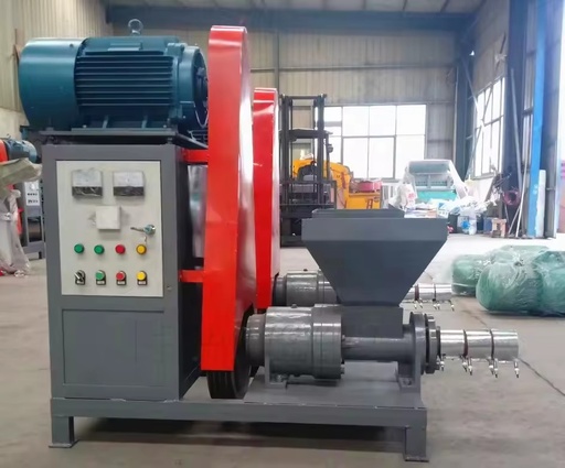 Energy efficient spiral briquette machine for extruding biomass fuel rods from sawdust and rice husks.