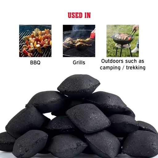 Black Machine-Made Charcoal Briquette Pillow Shaped Coconut Shell BBQ Fuel High Calorific Value for Grills Outdoor Camping