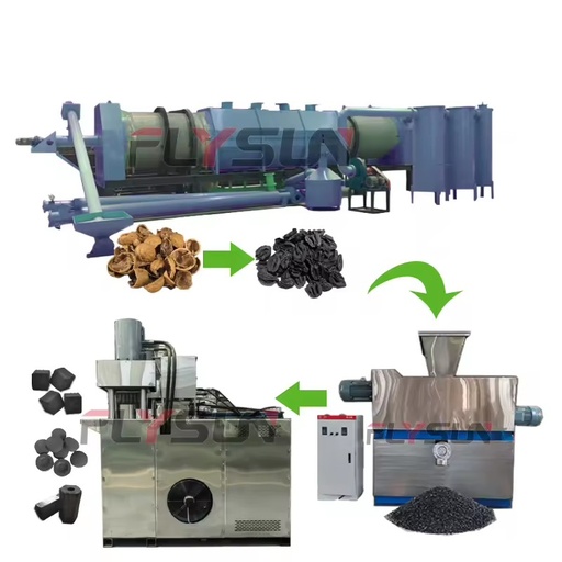 Smokeless Shisha Charcoal Briquette Machine Motor Bearing Automatic Continuous Production Line Coconut Nuts Shell 1-5t/h