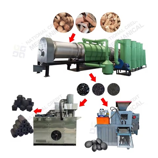 Full Set Coconut Wood Charcoal Carbonization Furnace Charcoal Briquette Plant BBQ Charcoal Making Machine