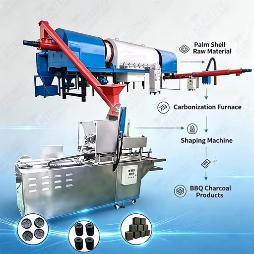 Automatic Palm Shell BBQ Charcoal Manufacturing Line Biomass Carbonization Furnace Barbecue Charcoal Production Machinery