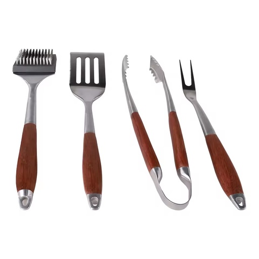 SEB Stainless & Solid Wood BBQ Grill Tool Set-Heat Resistant Anti-Scald Grip Rust-Proof Outdoor Barbecue & Camping
