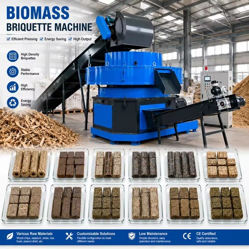 Industrial Biomass Briquette Making Machine / Wood Rice Husk Block Fuel Production Line