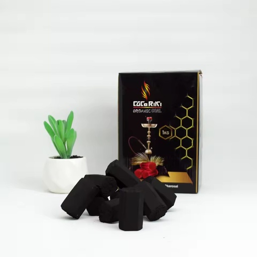 CocoRiki Coconut Shell Black Charcoal Briquettes Shisha Hookah Flavour Hexa Shape High Calory Low Ash Premium Quality Central