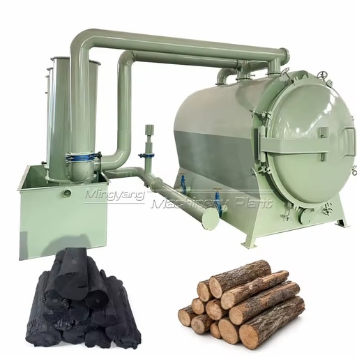 Oak Tree Wood Horizontal Charcoal Retort Kiln with Wood Tar Oil Vinegar Collector Small Batch Carbon Production Machine