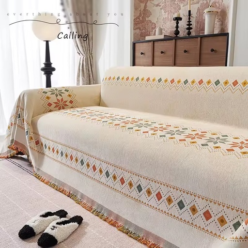 Anti-Slip Nordic Chenille Sofa Towel Cover All-Inclusive Universal Plain Dyed Printed Washable Furniture Slipcover Pet Kids
