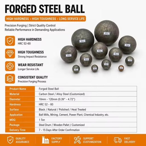 Forged Steel Grinding Ball High Roundness Low Breakage Rate for Iron Ore Gold Mine Ball Mill Grinding Media