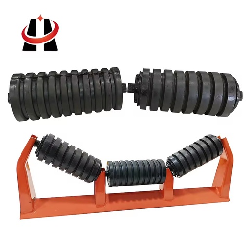 Power Plant Coal Mine Rubber Lagged Conveyor Roller Self Aligning Training Idler Anti Static Fire Retardant Reliable