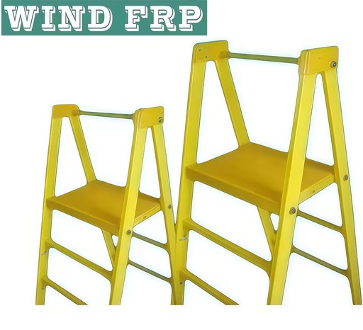 FRP Fiberglass Step Stool with Platform (Yellow) Light Weight Anti-UV Anti-Corrosion 50mm Diameter