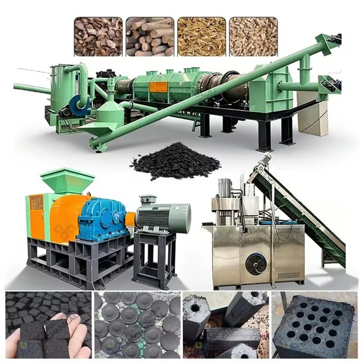 Complete Set Coconut Shells Woodchips Sawdust Biochar Pyrolysis Machine Charcoal Cube Production Line