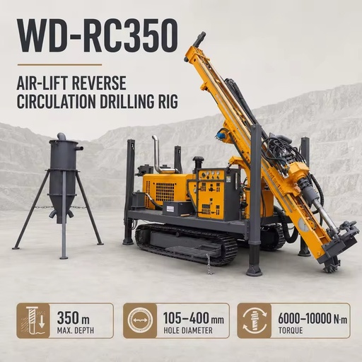 WD-RC350 350m 105-400mm Hole Crawler Air Lift Reverse Circulation Drill Rig for Mining Exploration Deep Borehole RC Drilling Rig