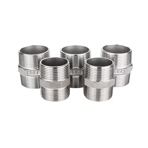 304Stainless Steel Hex Nipple Equal Female Thread Coupling, Hexagonal Double External Thread Pipe Nipple Straight Connector