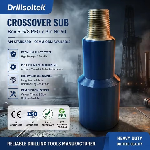 API 7-1 Crossover Sub Box 6-5/8 Reg X Pin NC50 Steel Drill Pipe Adapter Sub for Oilfield Drilling