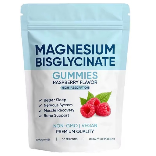 Magnesium Bisglycinate Gummies Raspberry Flavor High Absorption Magnesium Bisglycinate Chelate with Sea Salt for Sleep Nerve