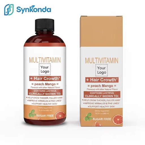 450ml Liquid Multivitamin Hair Growth Supplement Factory Supply Biotin Thicker Hair Facial Wrinkle Skin Care Peach Mango Flavor