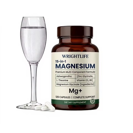 15-in-1 Magnesium Glycinate Capsules 250mg-GMP Certified 60-Count 24-Month Shelf Life Supplement for Adult Sleep