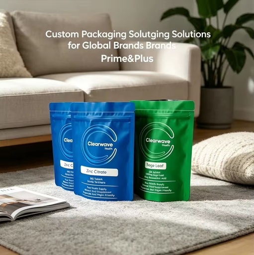 Custom Printed Metallic Stand up Pouch Resealable Ziplock Food Grade Plastic Bag Vegan Supplement Tablet Brand Packaging MOQ 500
