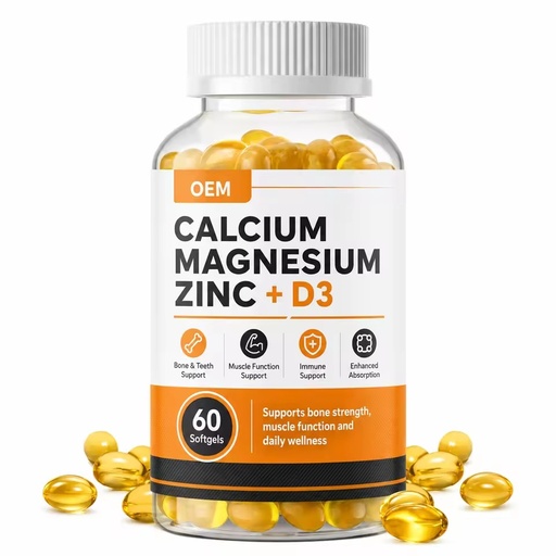 Private Label Calcium Magnesium Zinc D3 Softgels OEM Bone Wellness White Label GMP Facility Bulk Supplement Wholesale Supply