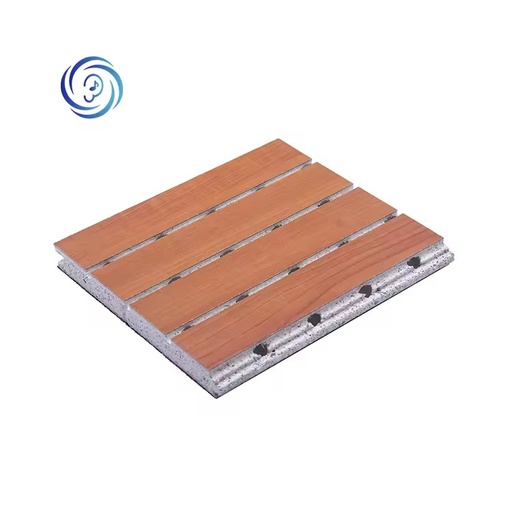 Modern Design Style Red MGO Board Flame Retardant Hotel Wall Acoustic Panels Natural Oak Grooved Indoor Wood Wool Sound Proof