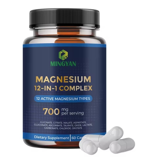 GMP Factory 12-in-1 700mg Multi-Type Magnesium Complex Capsules High Absorption Sleep Support Muscle Relaxation Improved Adult