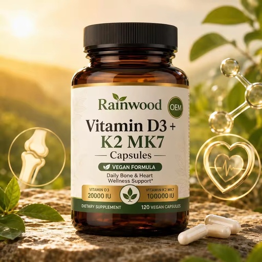 OEM Supplement Vitamin D3 and K2 MK7 Vegan Support Bones Healthy Heart Nature 20000 Iu 100000 Iu Vitamin D3 K2 Capsules